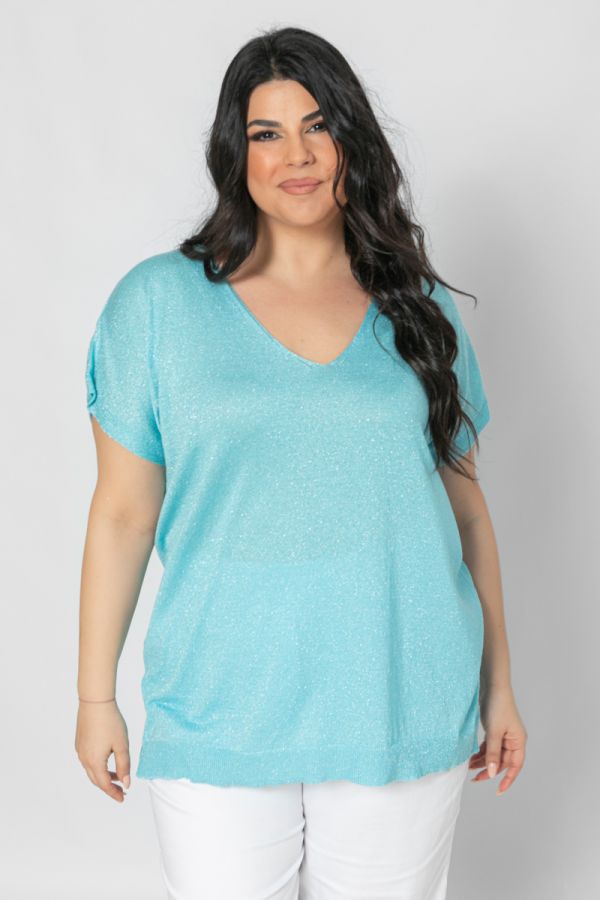 Πλεκτή μπλούζα με lurex σε τυρκουάζ χρώμα