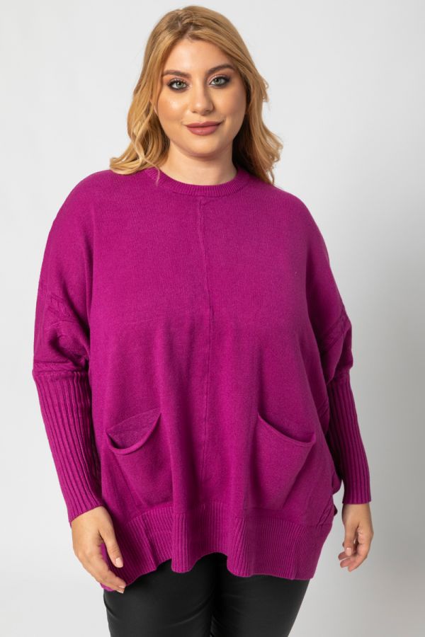 Πλεκτή μπλούζα με τσέπες μπροστά σε magenta χρώμα