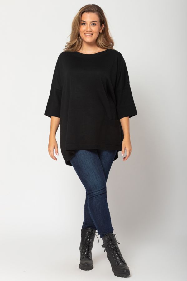 Πλεκτή μπλούζα με τσέπες σε μαύρο χρώμα 1xl,2xl,3xl,4xl,5xl