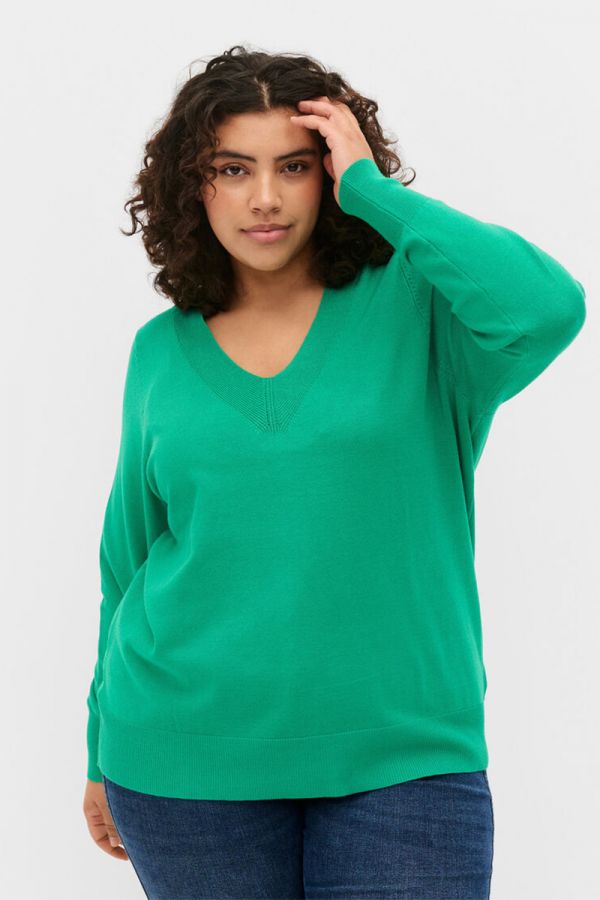 Πλεκτή μπλούζα με V λαιμόκοψη σε πράσινο χρώμα 1xl 2xl 3xl 4xl 5xl 