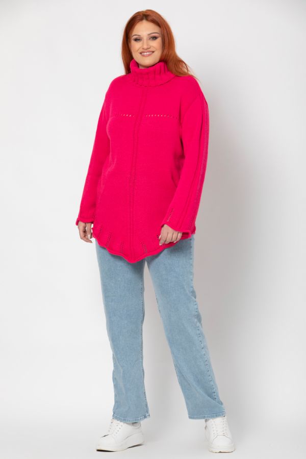 Πλεκτή μπλούζα ζιβάγκο με διάτρητες λεπτομέρειες σε βιολετί χρώμα 1xl 2xl 3xl 4xl 5xl 