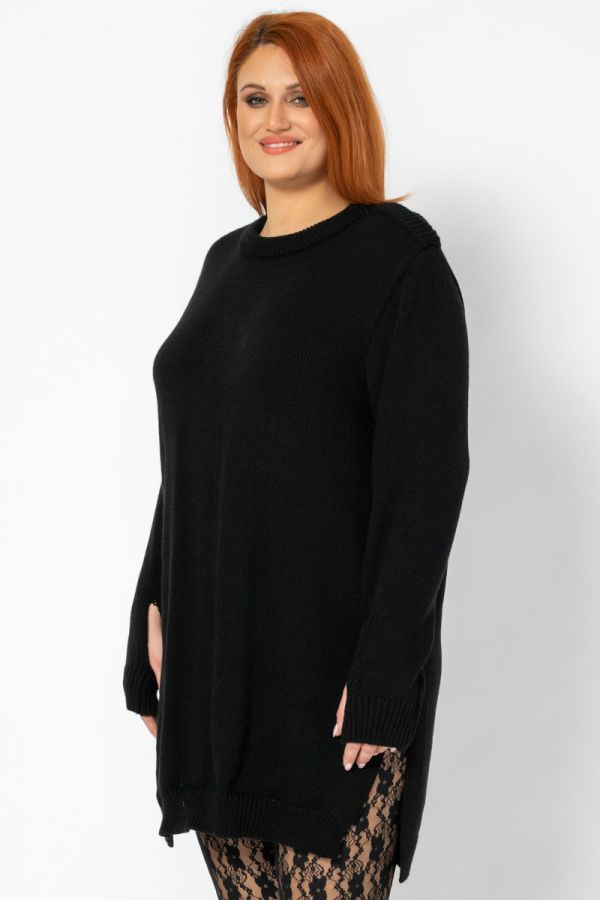 Πλεκτό μπλουζοφόρεμα με ανοίγματα σε μαύρο χρώμα