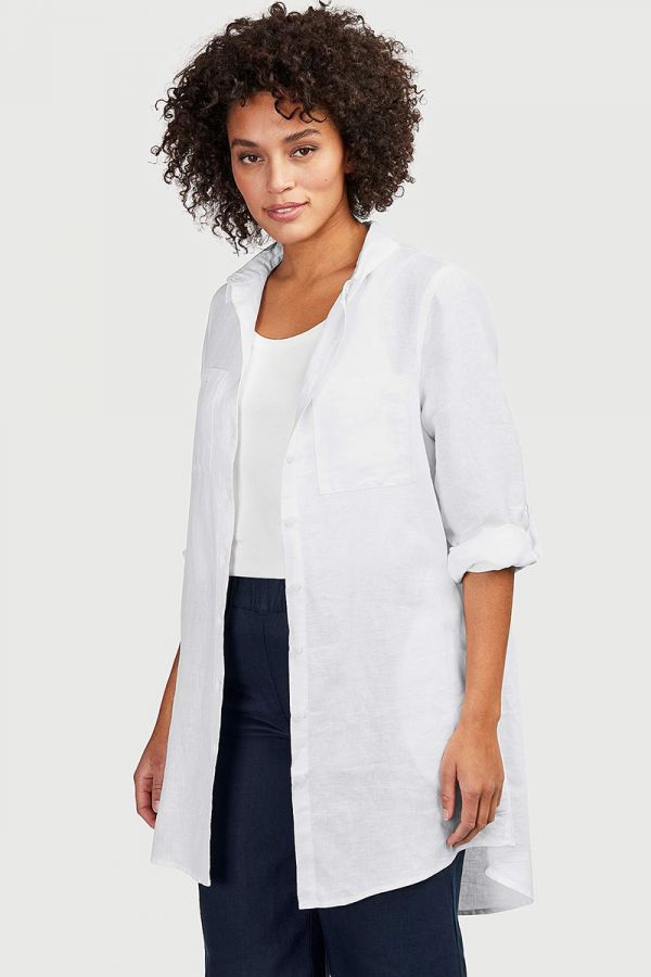 Μακρύ λινό πουκάμισο σε λευκό χρώμα 1xl 2xl 3xl 4xl 5xl