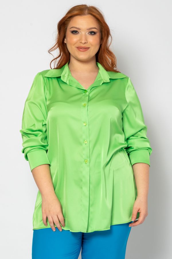Σατέν μακρύ πουκάμισο σε λαχανί χρώμα 1xl 2xl 3xl 4xl 5xl
