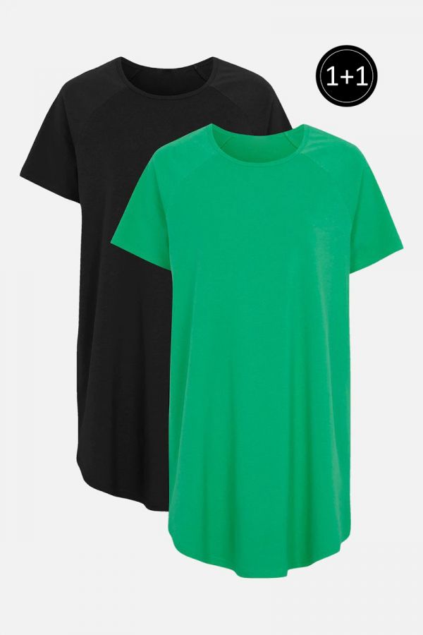 Πράσινη κοντομάνικη μπλούζα με στρογγυλή λαιμόκοψη (1+1)