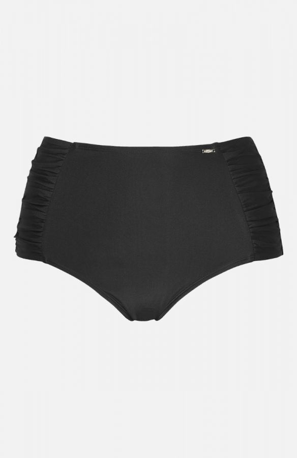 Ψηλόμεσο bikini-slip με σούρα στα πλαϊνά σε μαύρο χρώμα