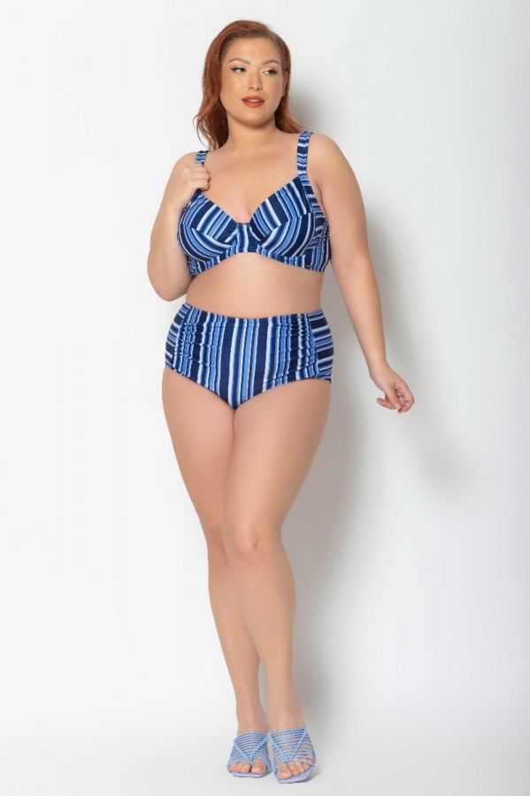Ριγέ bikini-top με ενίσχυση σε μπλε χρώμα 1xl,2xl,3xl,4xl,5xl