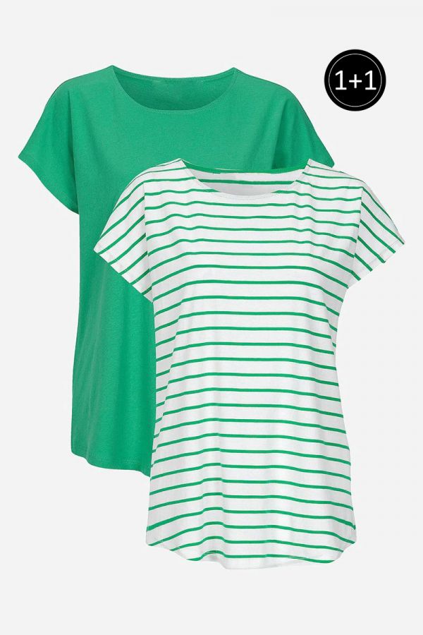 Ριγέ κοντομάνικο μπλουζάκι σε πράσινο χρώμα (1+1)