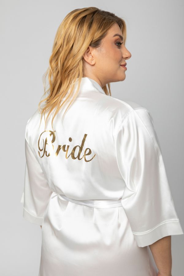 Ρόμπα με τύπωμα 'Bride' σε λευκό χρώμα 1xl 2xl 3xl 4xl 5xl 