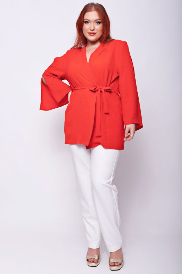 Σακάκι-κιμονό με ζώνη και άνοιγμα στα μανίκια σε φούξια χρώμα 1xl,2xl,3xl,4xl,5xl