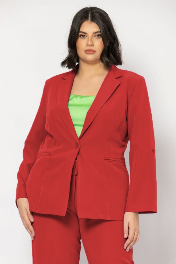 Κρεπ σακάκι αφοδράριστο με κουμπί σε κόκκινο χρώμα 1xl 2xl 3xl 4xl 5xl 