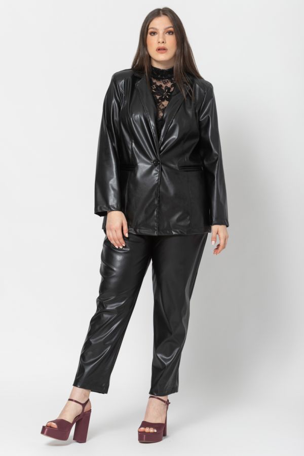 Σακάκι leather-like με τσέπες σε μαύρο χρώμα 1xl,2xl,3xl,4xl,5xl,6xl