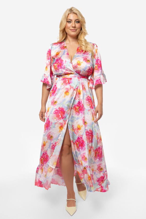 Σατέν κρουαζέ floral φόρεμα σε τύπος χρώμα