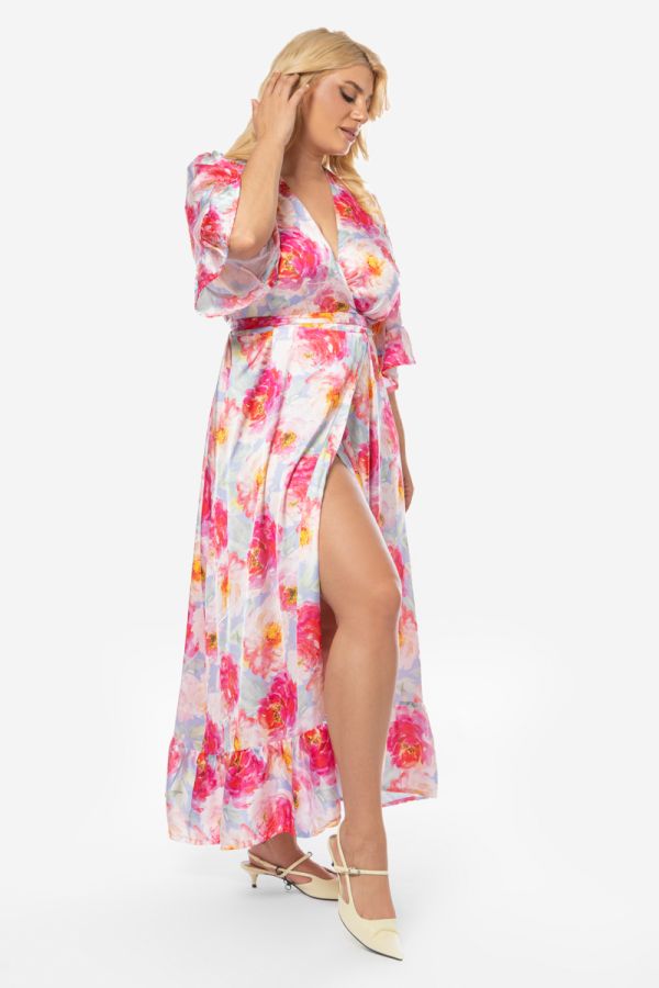 Σατέν κρουαζέ floral φόρεμα σε τύπος χρώμα