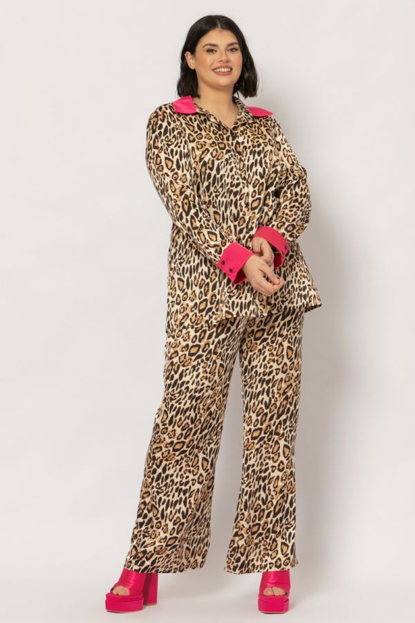 Σατέν leopard σετ πουκάμισο και παντελόνα σε φουξ χρώμα 1xl 2xl 3xl 4xl 5xl 