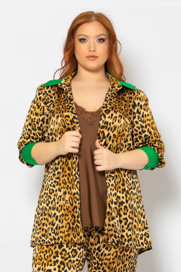 Σατέν leopard πουκάμισο σε πράσινο χρώμα 