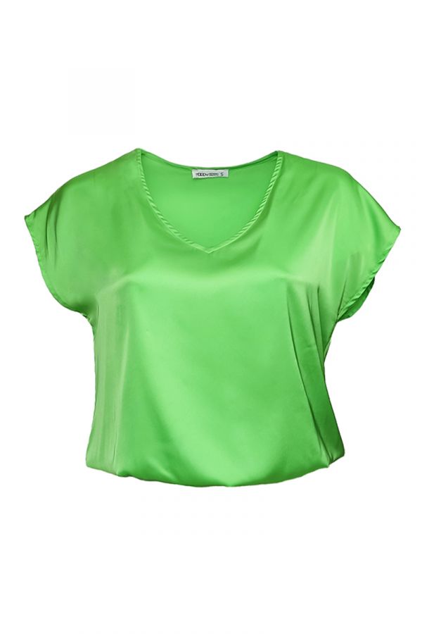 Σατέν μπλούζα με λάστιχο κάτω σε λαχανί χρώμα