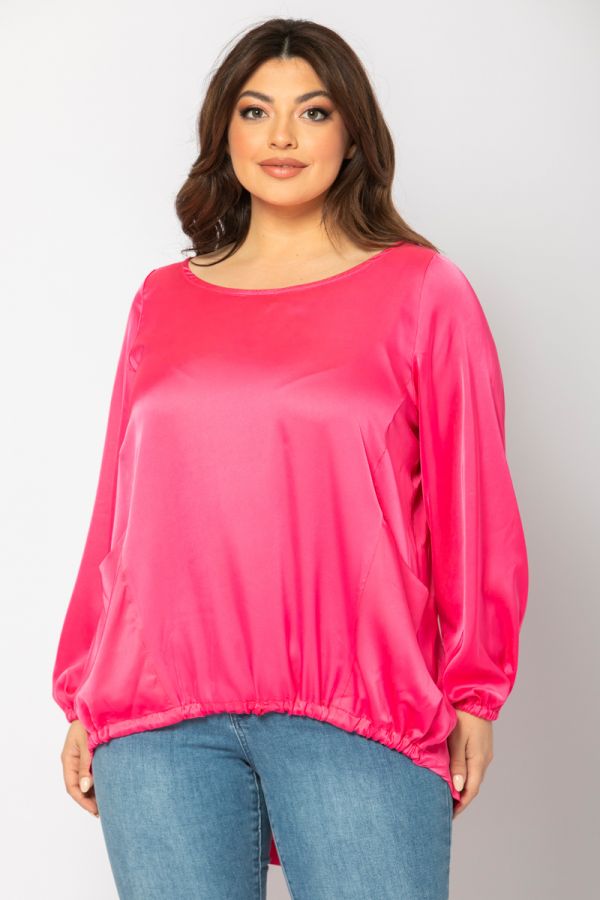 Σατέν μπλούζα με τσέπες σε ροζ χρώμα 1xl 2xl 3xl 4xl 5xl 