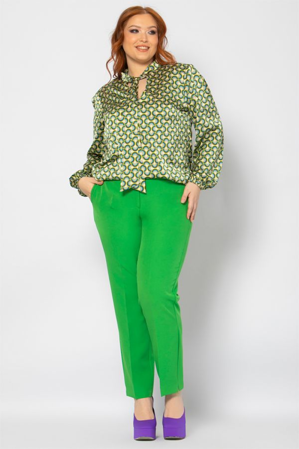 Σατέν print μπλούζα με βάτες σε πράσινο χρώμα 1xl 2xl 3xl 4xl 5xl 