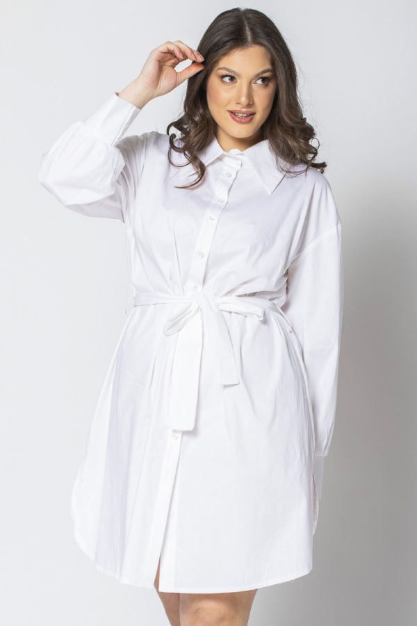 Σεμιζιέ φόρεμα με ενσωματωμένη ζώνη σε λευκό χρώμα 