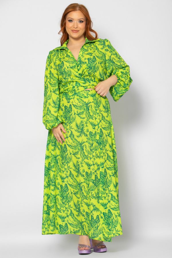 Σετ crop-top και maxi φούστα με σκίσιμο σε λαχανί χρώμα 1xl 2xl 3xl 4xl 5xl 