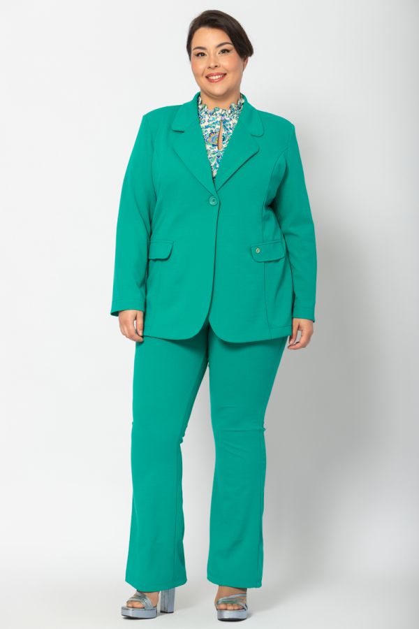 Σετ κοστούμι σακάκι μακρύ και παντελόνι καμπάνα σε πράσινο χρώμα 1xl 2xl 3xl 4xl 5xl 