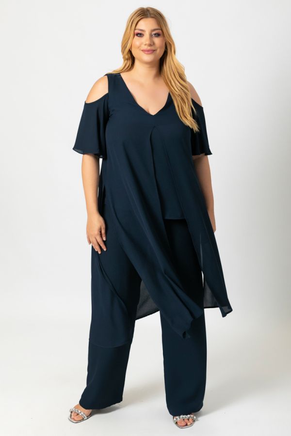 Σετ μπλούζα με κιμονό και παντελόνα σε μπλε σκούρο χρώμα 