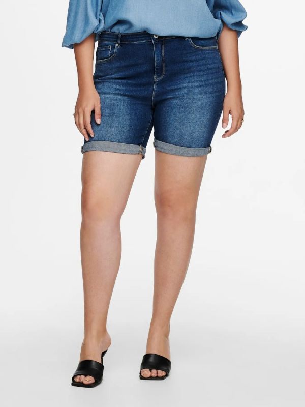 Jean κοντό shorts με ρεβέρ σε dark blue denim χρώμα