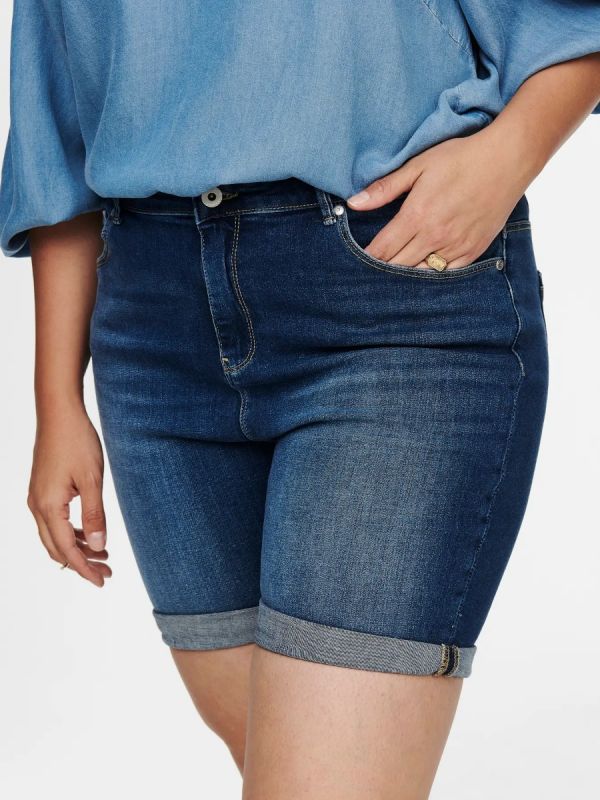 Jean κοντό shorts με ρεβέρ σε dark blue denim χρώμα