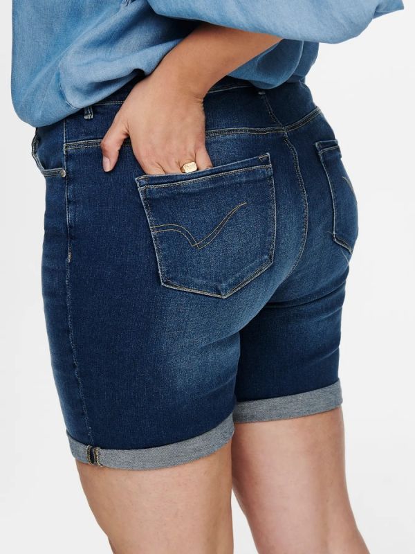 Jean κοντό shorts με ρεβέρ σε dark blue denim χρώμα