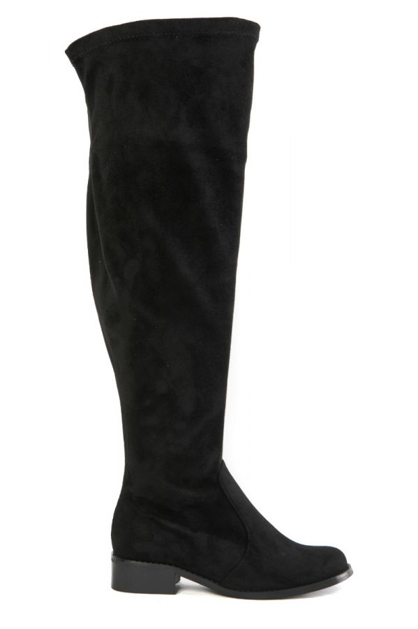 Eco καστόρ μπότα over the knee με φαρδιά γάμπα σε μαύρο χρώμα 1xl,2xl,3xl,4xl,5xl