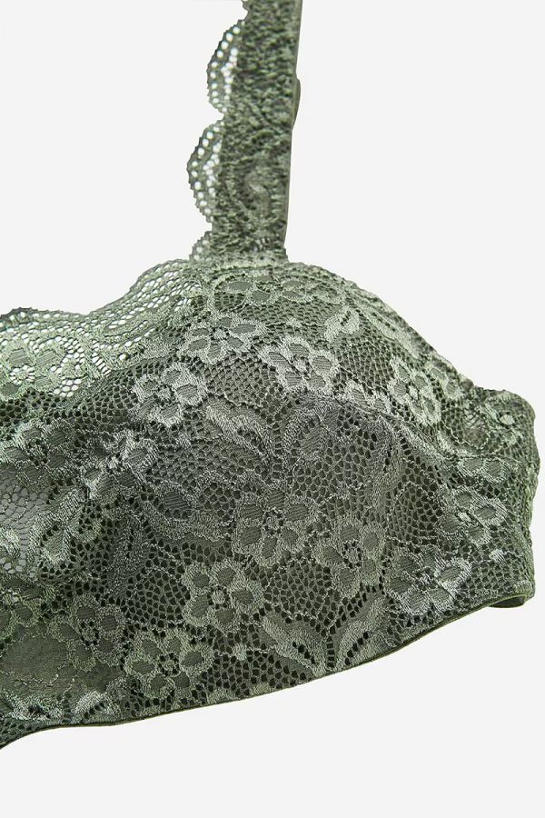 Bralette με δαντέλα σε χακί χρώμα