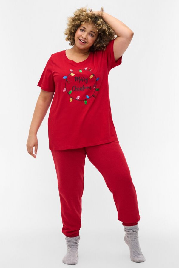 T-shirt με γιορτινό τύπωμα '' Μerry xmas '' σε κόκκινο χρώμα