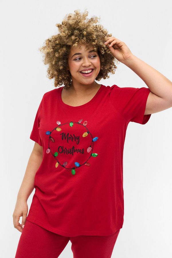 T-shirt με γιορτινό τύπωμα '' Μerry xmas '' σε κόκκινο χρώμα