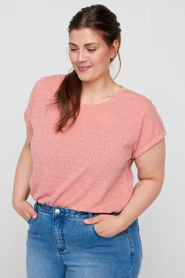 T-shirt με γύρισμα στα μανίκια σε ροζ χρώμα