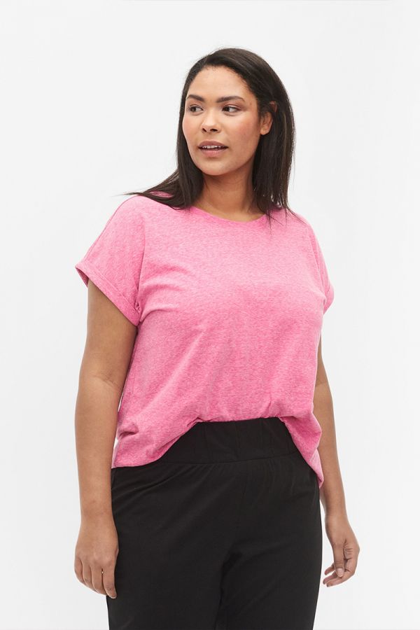 T-shirt με γύρισμα στα μανίκια σε ροζ χρώμα 1xl 2xl 3xl 4xl 5xl 