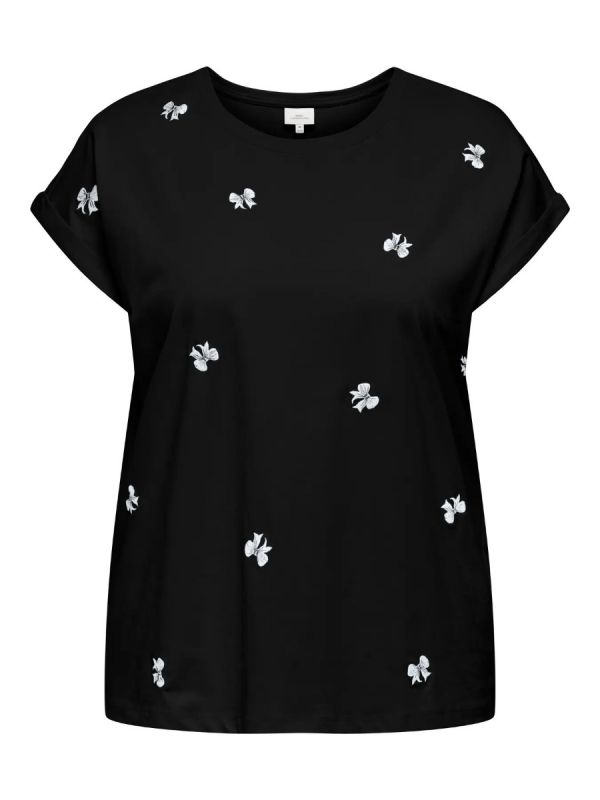 Τ-shirt με κέντημα φιόγκους σε μαύρο χρώμα 