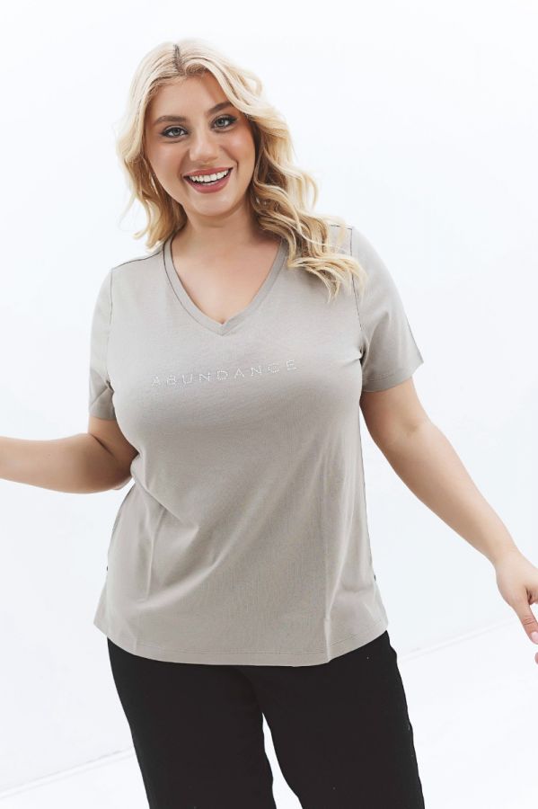 T-shirt με στρας 'Abundance' σε μπεζ χρώμα