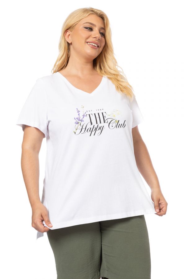 T-shirt με τύπωμα 'Happy Club' σε λευκό χρώμα
