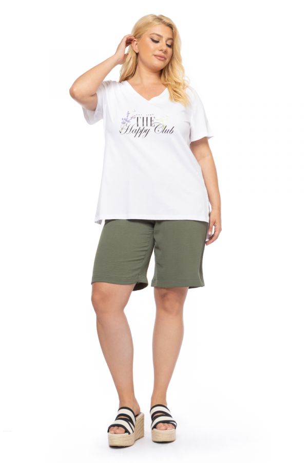 T-shirt με τύπωμα 'Happy Club' σε λευκό χρώμα