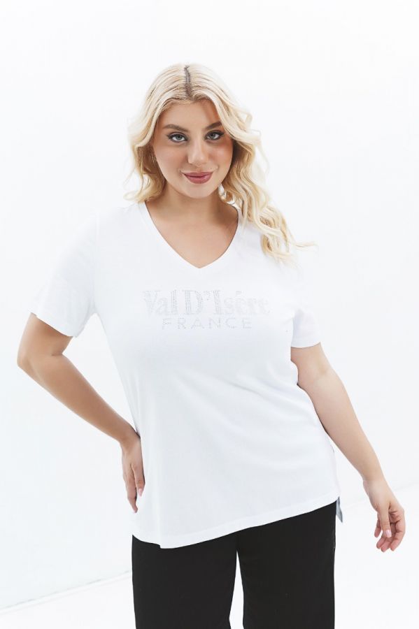 T-shirt με στρας 'Val D'Isere' σε λευκό χρώμα