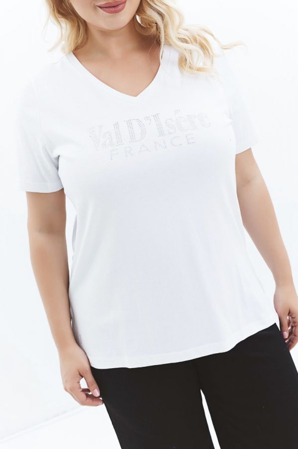 T-shirt με στρας 'Val D'Isere' σε λευκό χρώμα