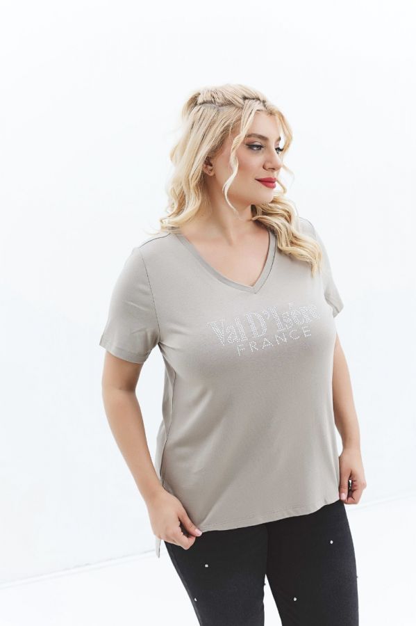 T-shirt με στρας 'Val D'Isere' σε μπεζ χρώμα