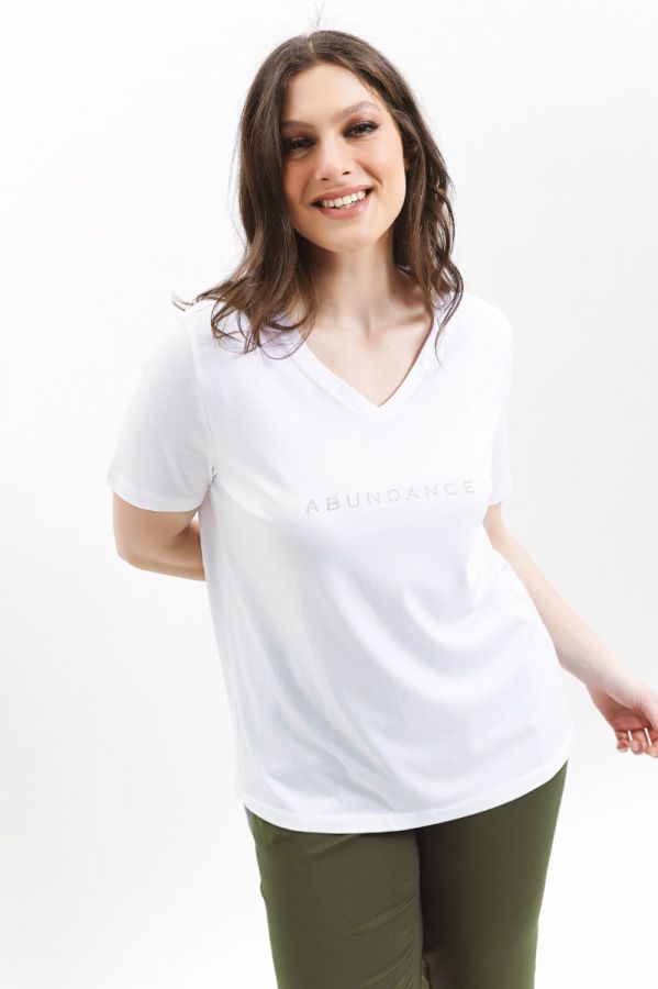 T-shirt με στρας 'Abundance' σε λευκό χρώμα