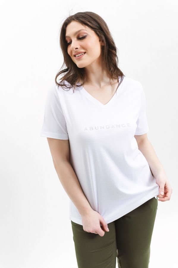 T-shirt με στρας 'Abundance' σε λευκό χρώμα
