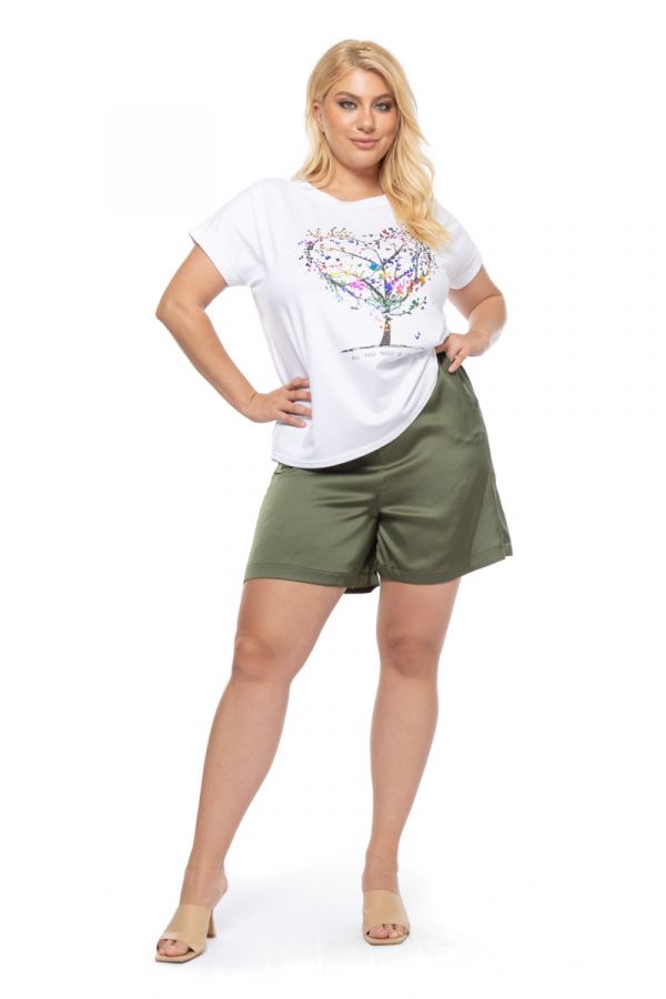 T-shirt με στρας και τύπωμα δέντρο σε λευκό χρώμα