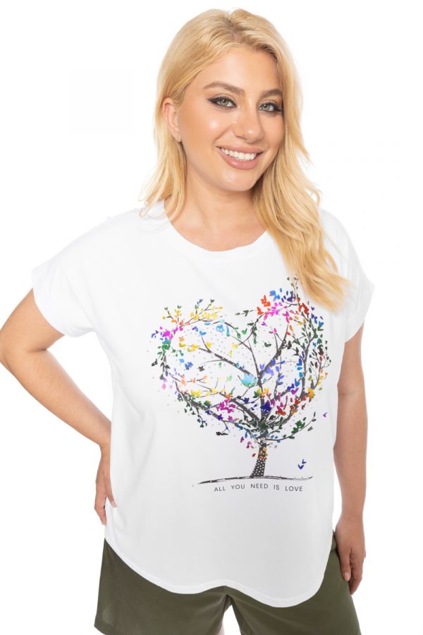 T-shirt με στρας και τύπωμα δέντρο σε λευκό χρώμα