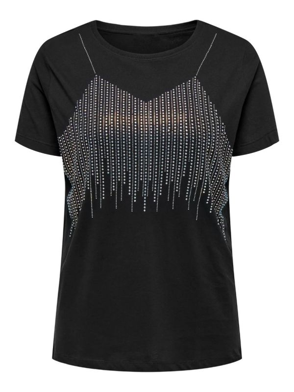 T-shirt με στρας στο μπούστο σε μαύρο χρώμα