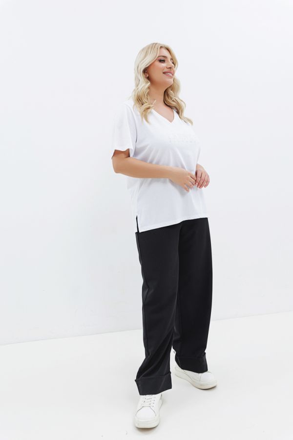 T-shirt με στρας τύπωμα 'French Elegance' σε λευκό χρώμα
