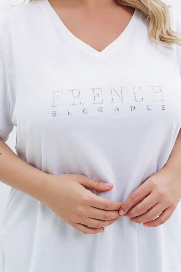 T-shirt με στρας τύπωμα 'French Elegance' σε λευκό χρώμα